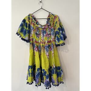Antica Santoria Dress Kaftan Cover Up Yellow Floral Off Shoulder Boho- One Size